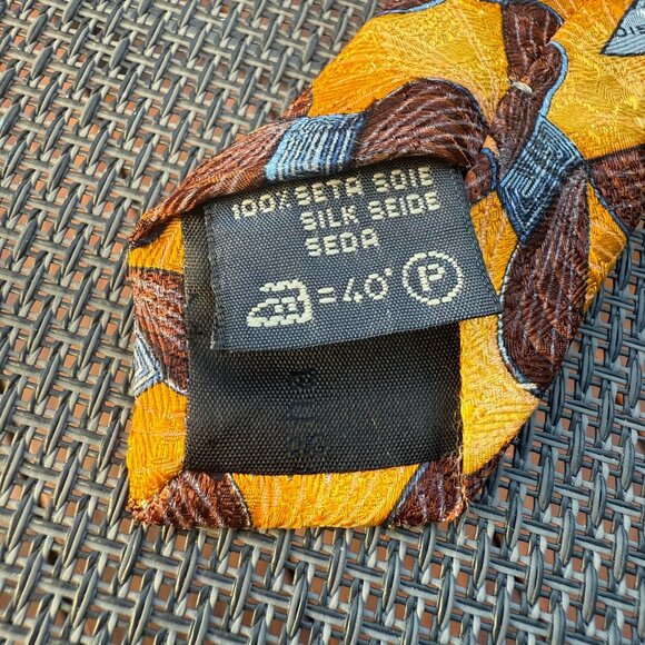 Ermenegildo Zegna 100% Silk Tie With Gold Blue & Plum Geometric Print -Pre-Owned - Picture 2 of 5